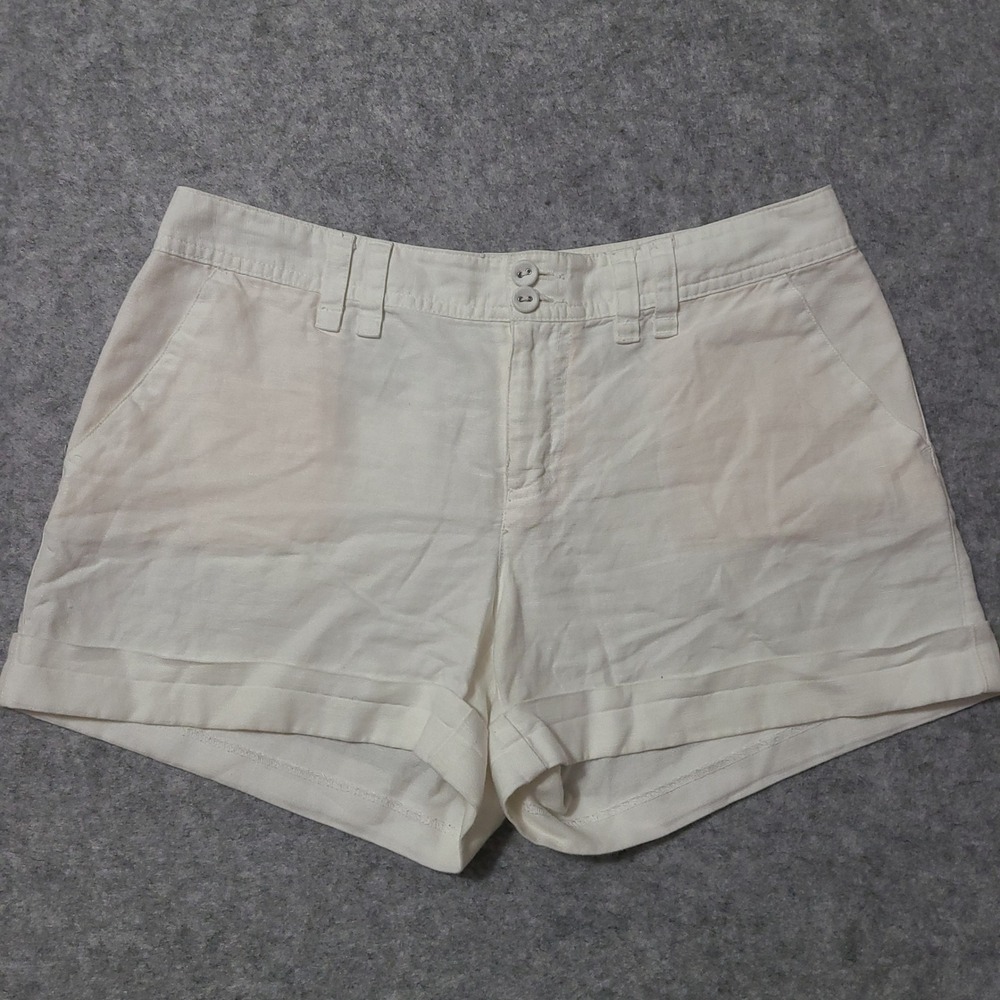 Banana Republic Martin Fit Shorts Women 4 White Linen Cotton Cuffed Casual